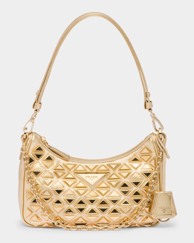 Triangle Metallic Leather Shoulder Bag